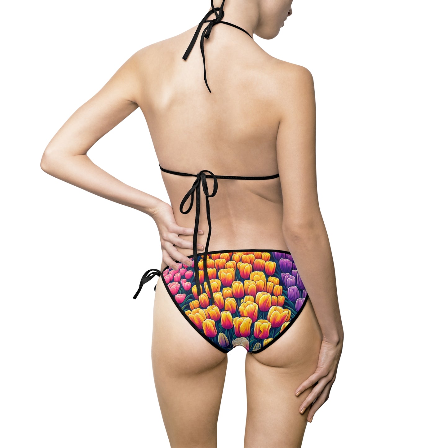 Women's Multicolored Tulip Fields in Spring Bikini Swimsuit