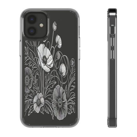 Transparent Black and White Floral Design Iphone Case Compatible With Iphone 16 15 14 - Clear Phone Cover