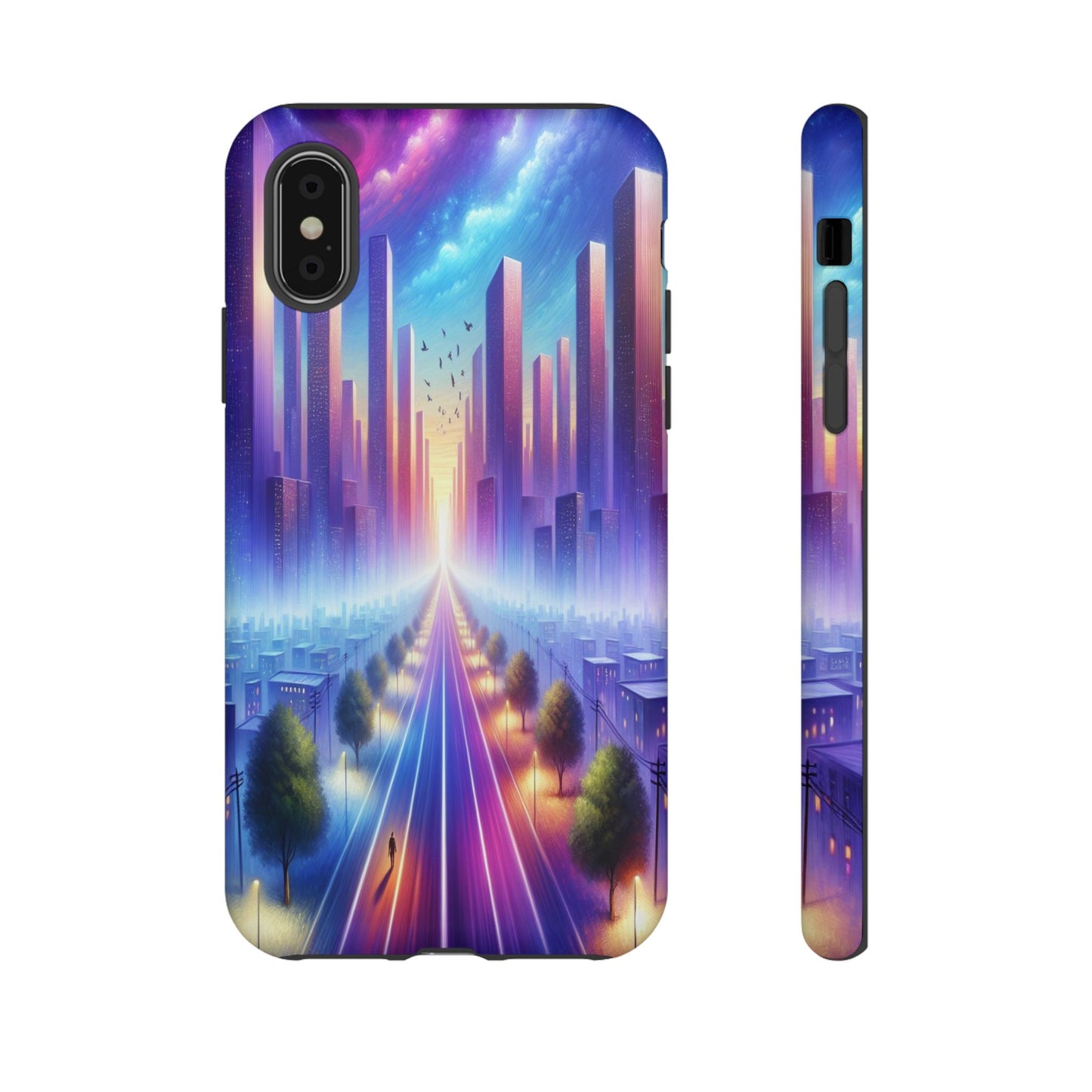 Journey into the Luminous Cityscape - Phone Case