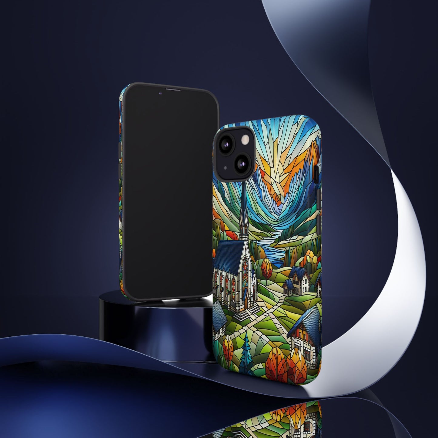 Stained Glass Countryside Scene - Phone Case