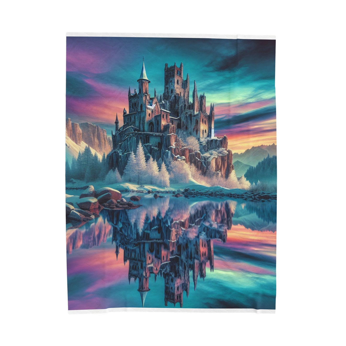 Winter Castle at Lakeside - Plush Blanket