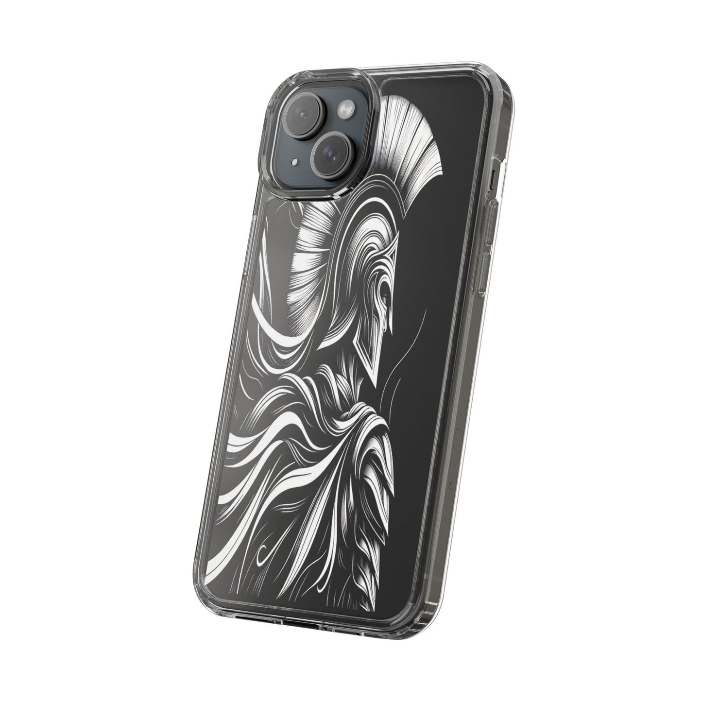 Transparent Helmeted Sentinel in Monochrome Motion Iphone Case Compatible With Iphone 16 15 14 - Clear Phone Cover