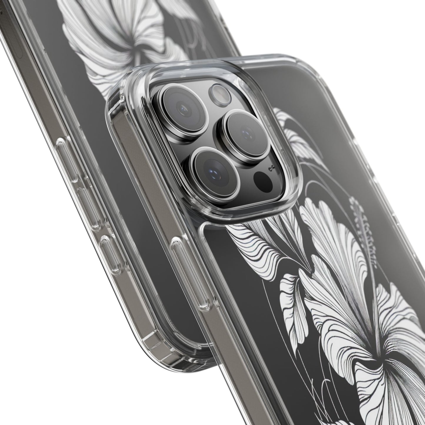Transparent Hibiscus Design in Black and White Iphone Case Compatible With Iphone 16 15 14 - Clear Phone Cover
