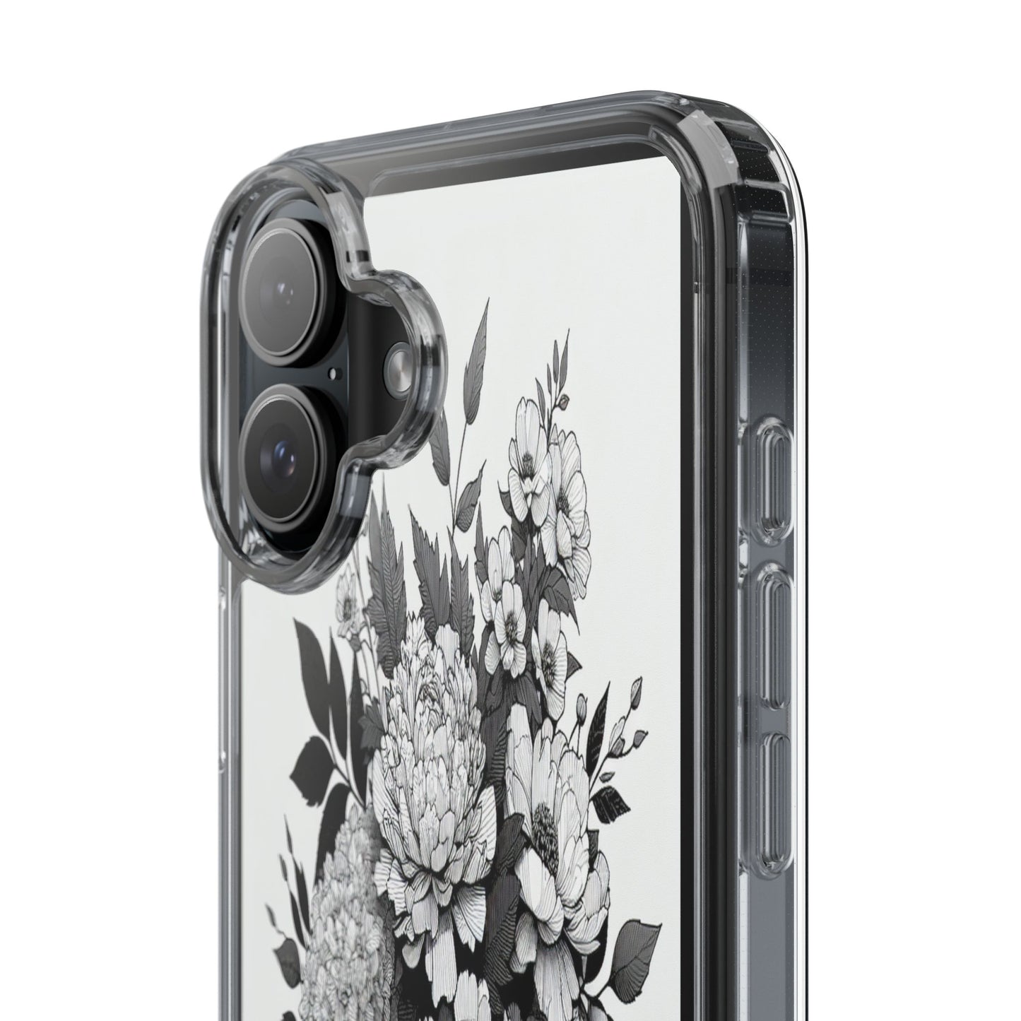 Transparent Floral Arrangement in Black and White Iphone Case Compatible With Iphone 16 15 14 - Clear Phone Cover