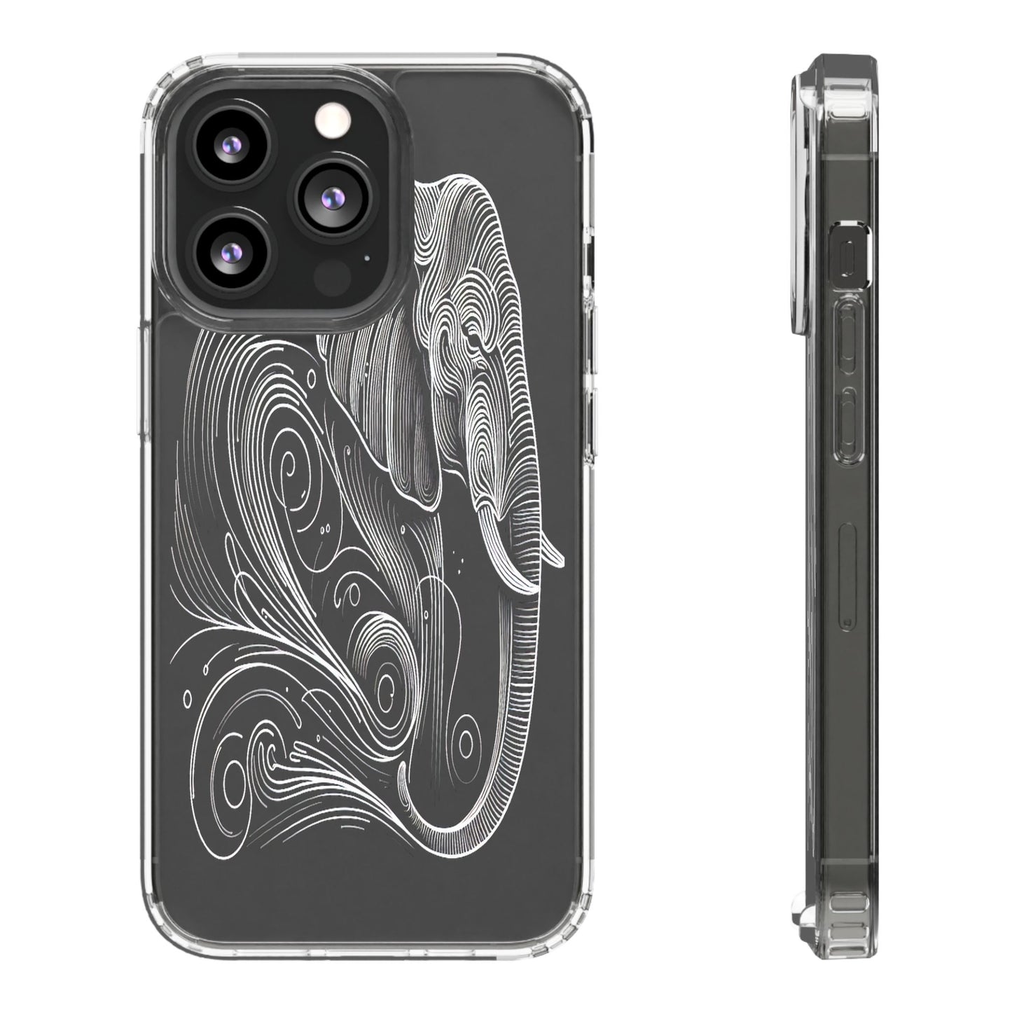 Transparent Elephant in Flowing Lines Iphone Case Compatible With Iphone 16 15 14 - Clear Phone Cover