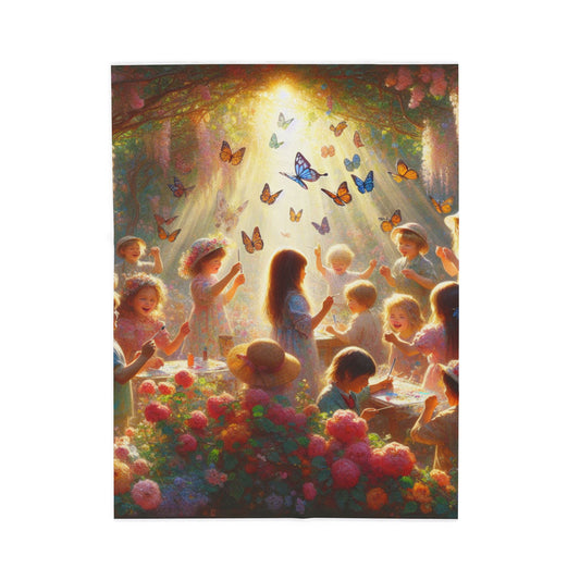 Joyful Gathering in a Sunlit Meadow - Plush Blanket
