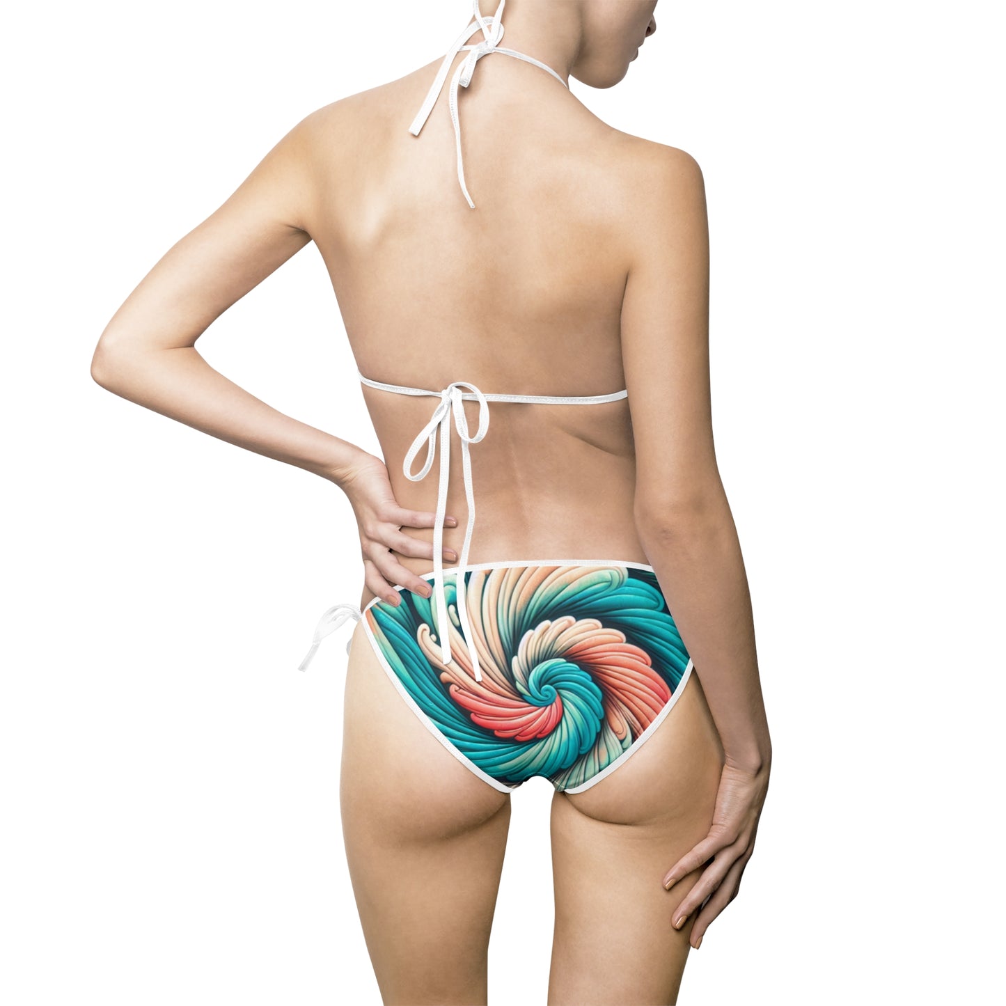 Women's Swirling Aqua and Coral Embrace Bikini Swimsuit