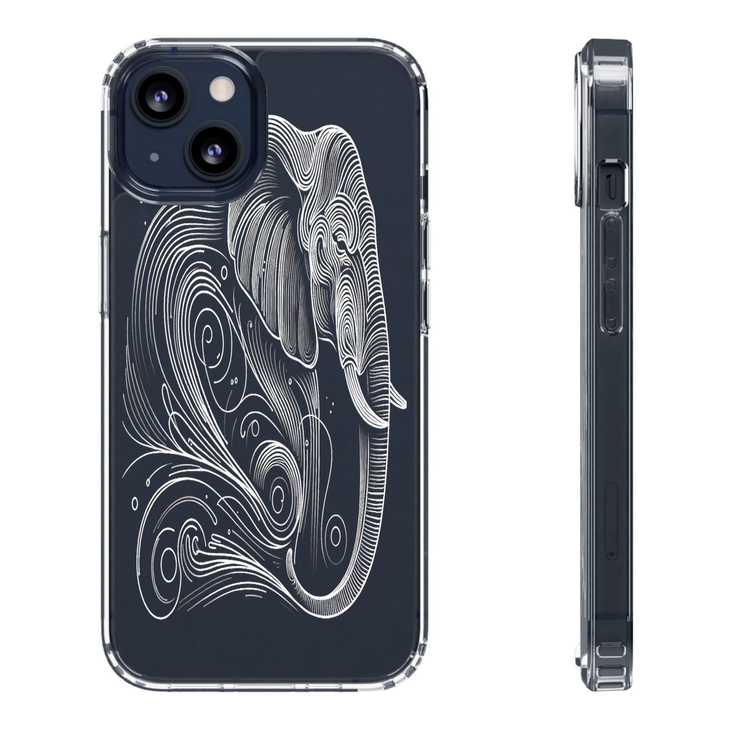 Transparent Elephant in Flowing Lines Iphone Case Compatible With Iphone 16 15 14 - Clear Phone Cover