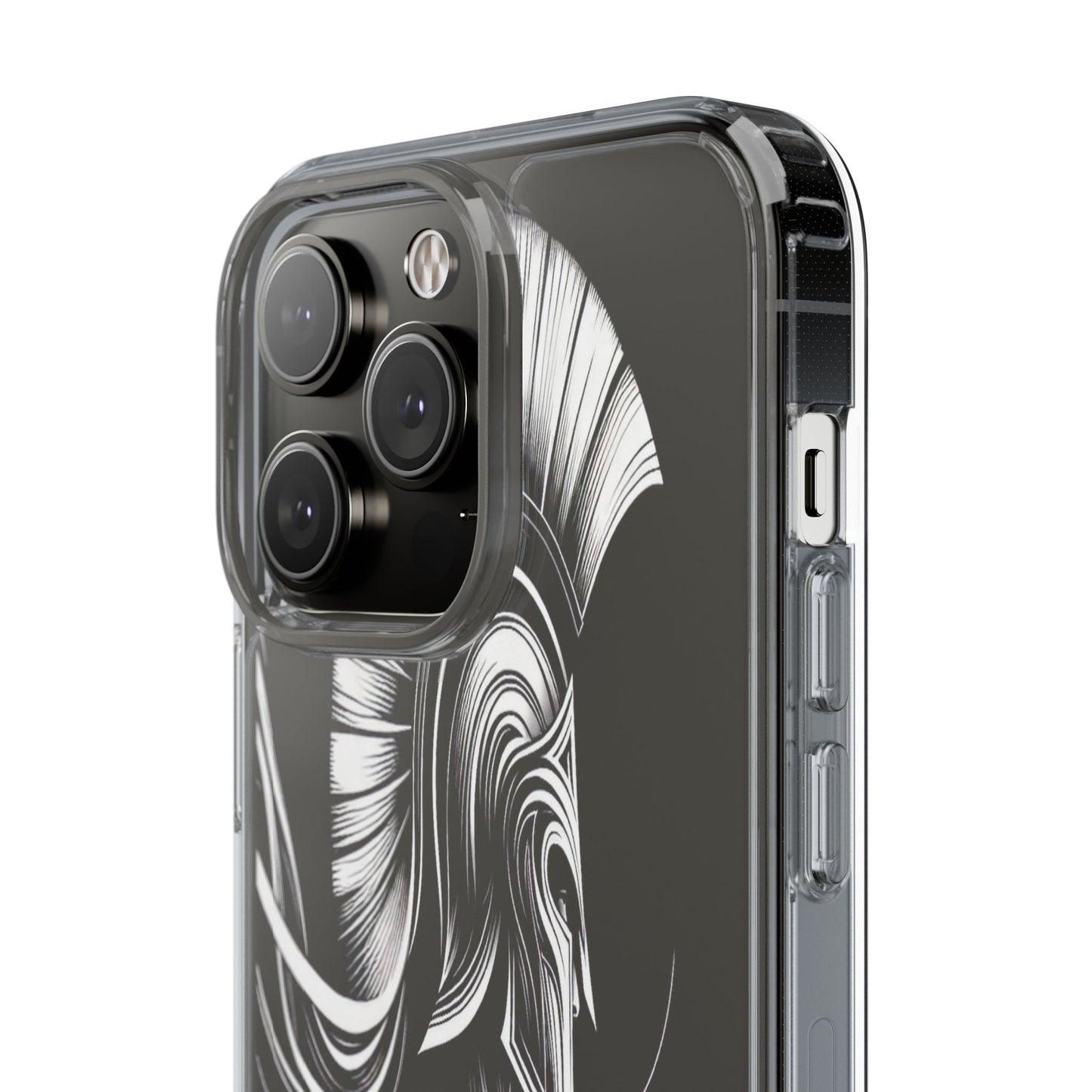 Transparent Helmeted Sentinel in Monochrome Motion Iphone Case Compatible With Iphone 16 15 14 - Clear Phone Cover