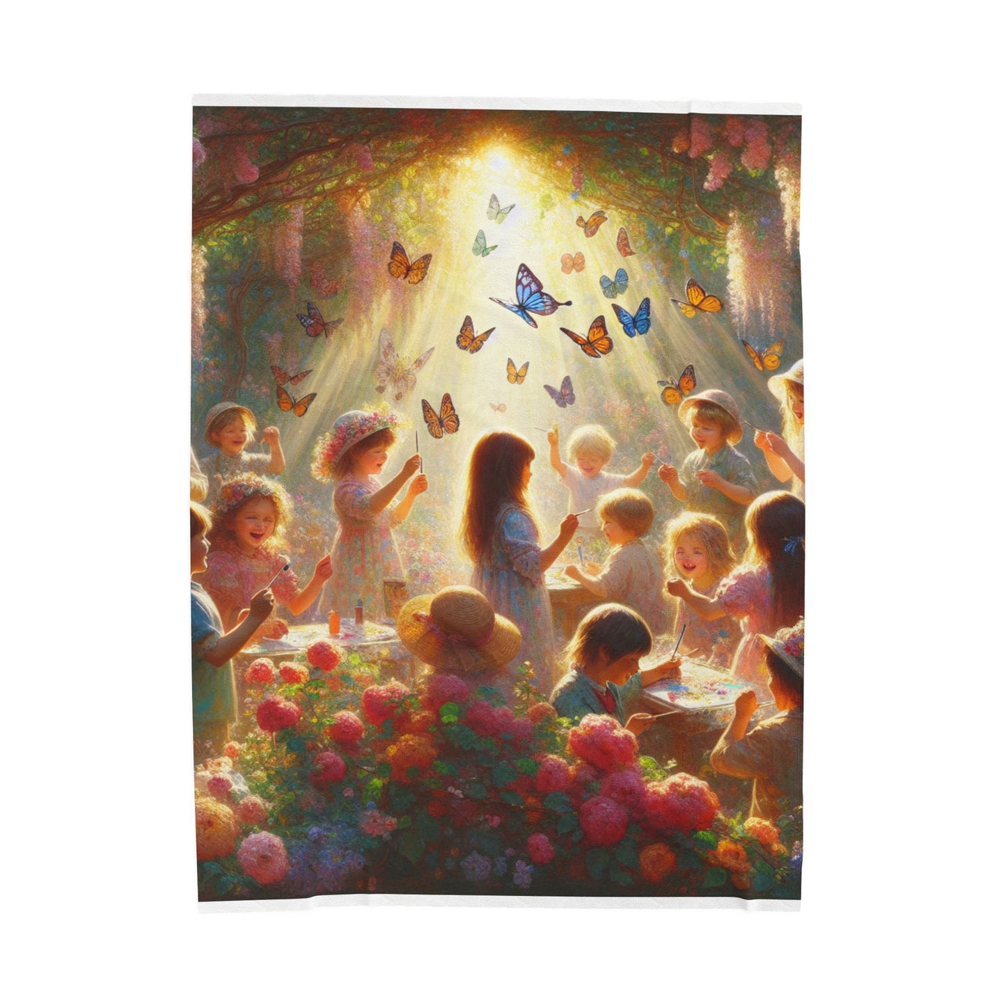 Joyful Gathering in a Sunlit Meadow - Plush Blanket