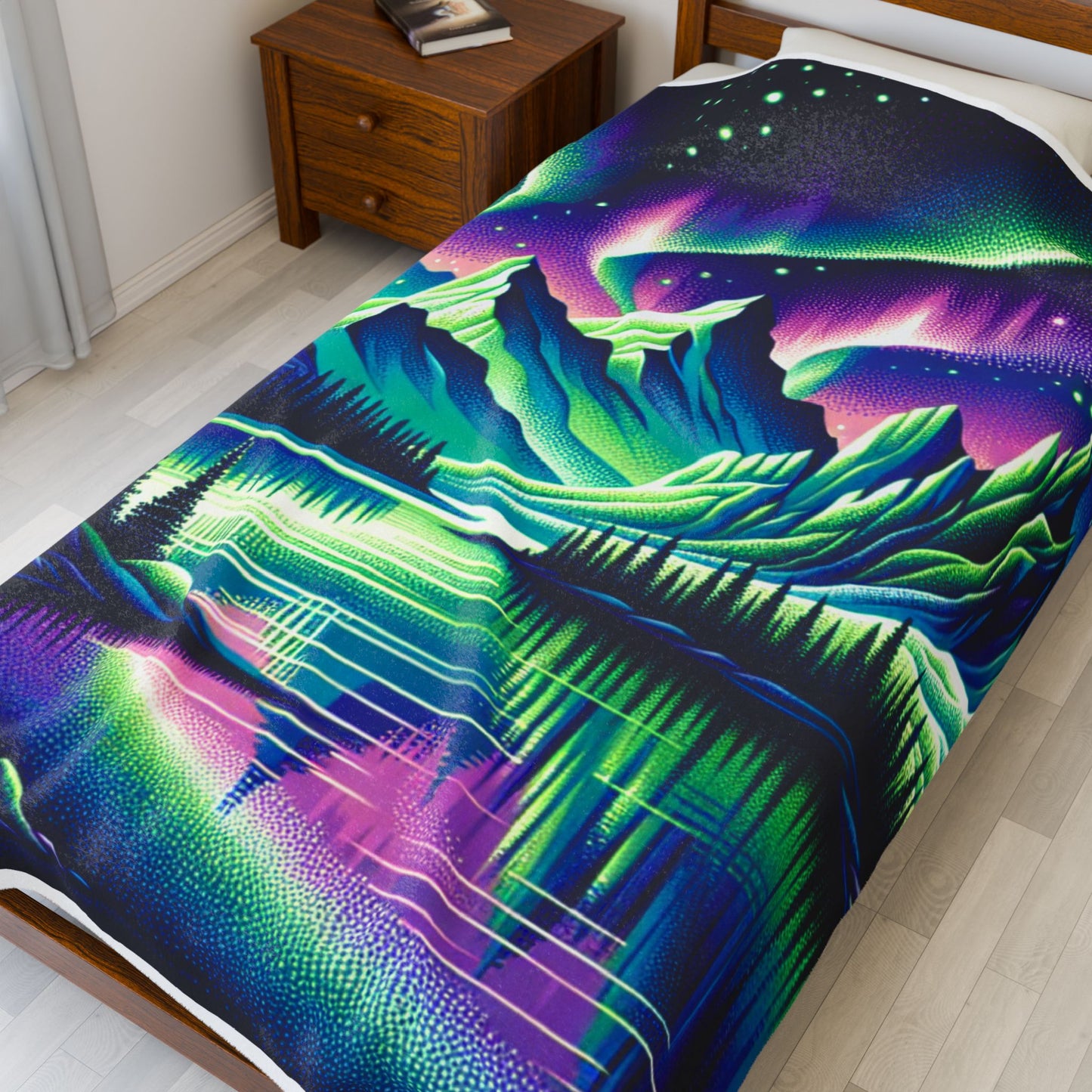 Northern Lights Above the Peaks - Plush Blanket