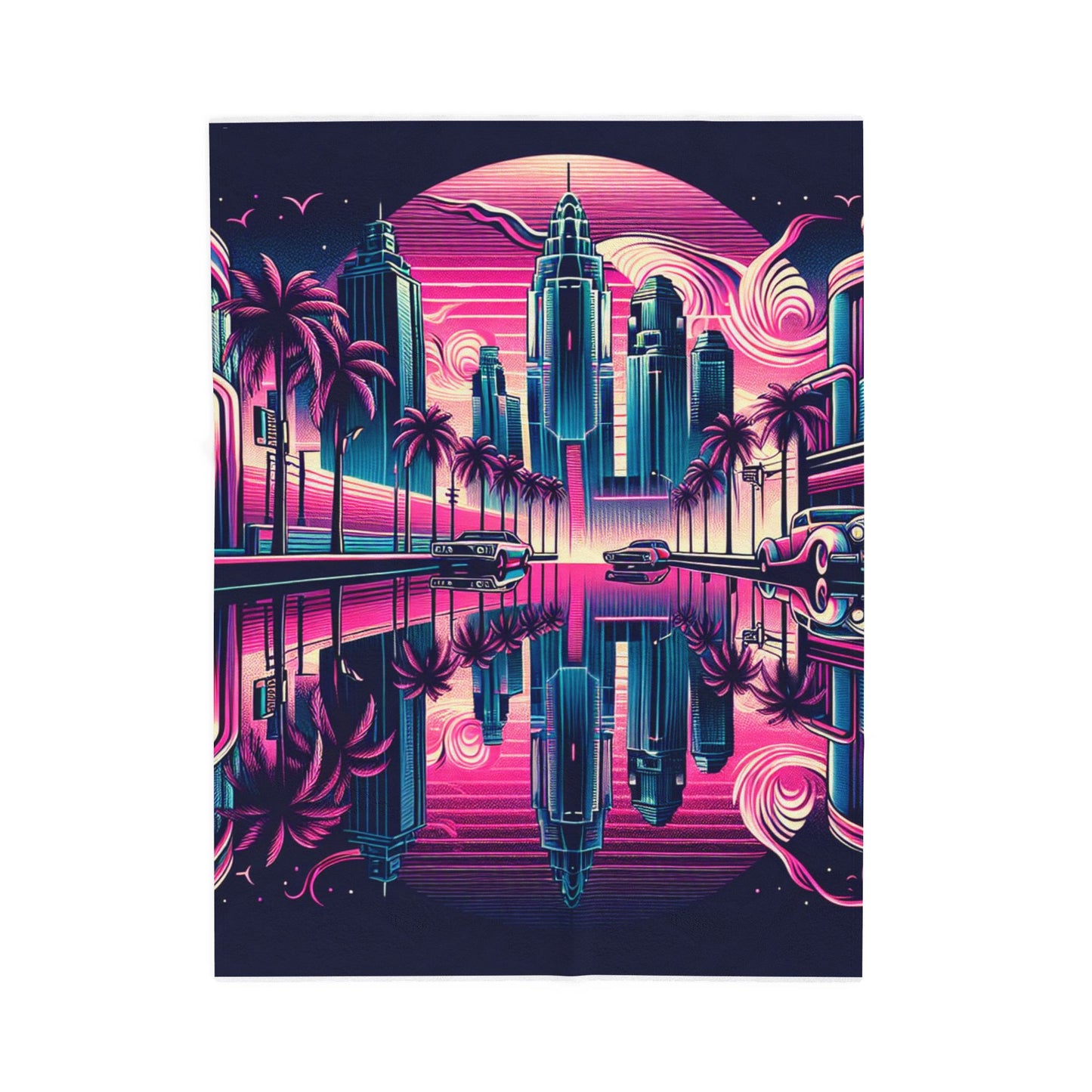 Retro Nightscape Vista - Plush Blanket