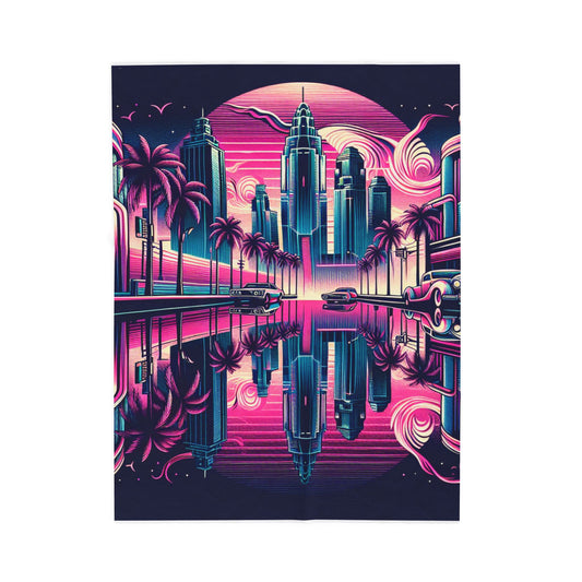 Retro Nightscape Vista - Plush Blanket