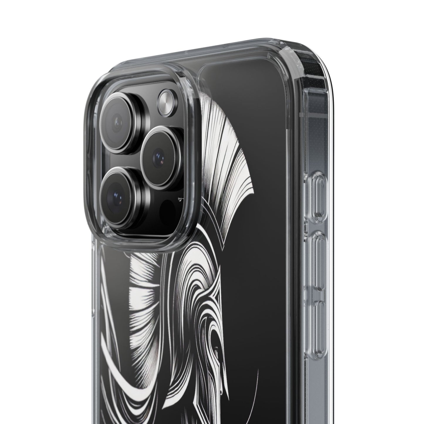 Transparent Helmeted Sentinel in Monochrome Motion Iphone Case Compatible With Iphone 16 15 14 - Clear Phone Cover