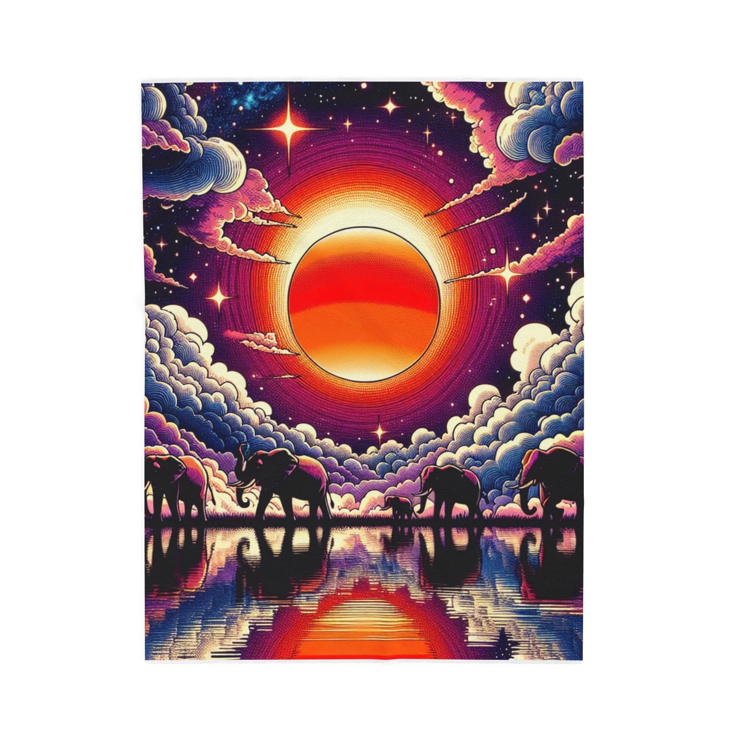 Elephant Odyssey Under Celestial Sphere - Plush Blanket