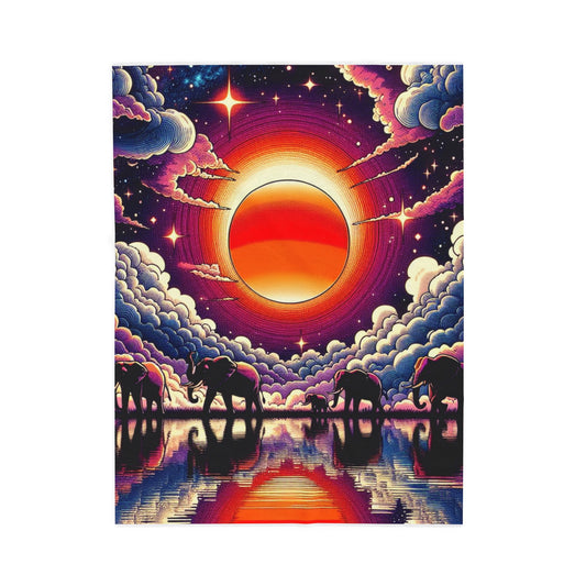Elephant Odyssey Under Celestial Sphere - Plush Blanket