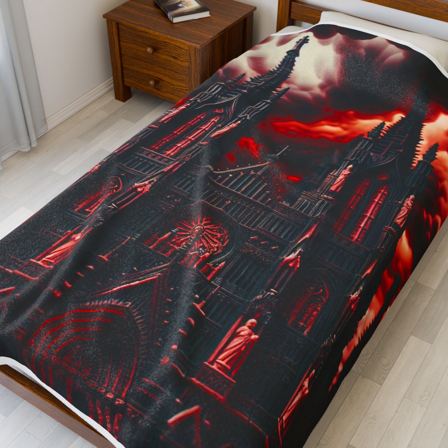 Gothic Splendor Beneath Fiery Skies - Plush Blanket