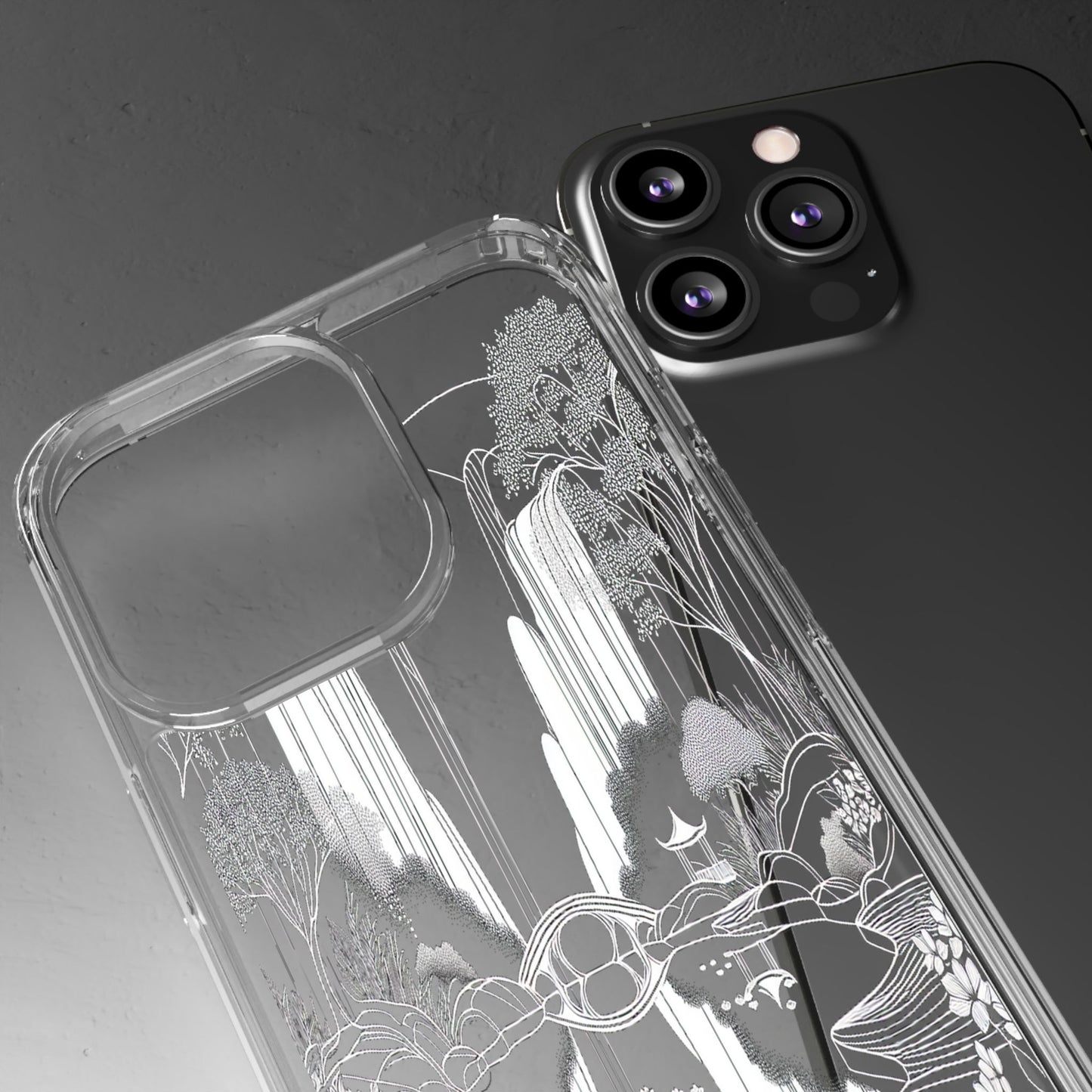 Transparent Waterfall Bridge Scene Iphone Case Compatible With Iphone 16 15 14 - Clear Phone Cover