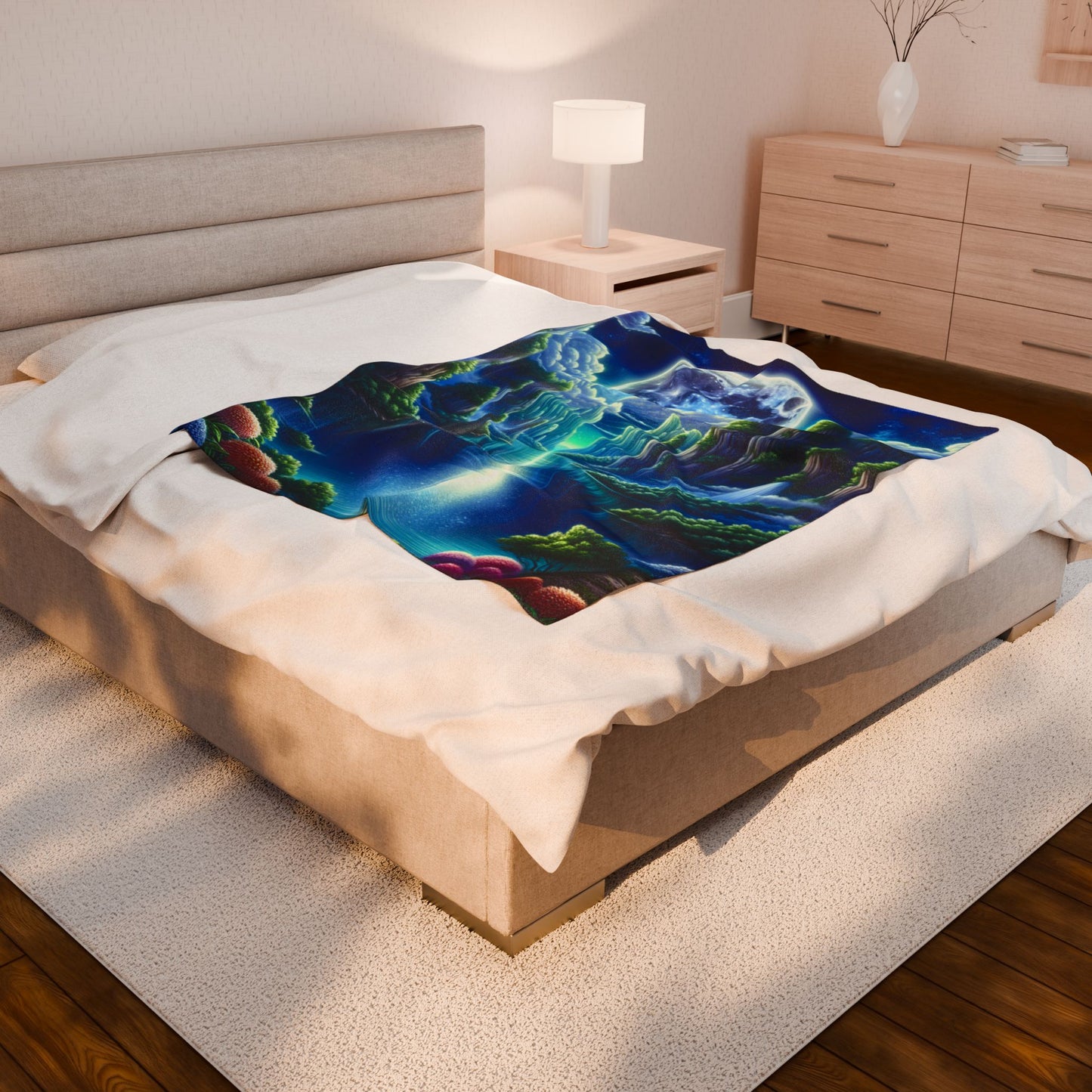 Moonlit Realm of Tranquility - Plush Blanket