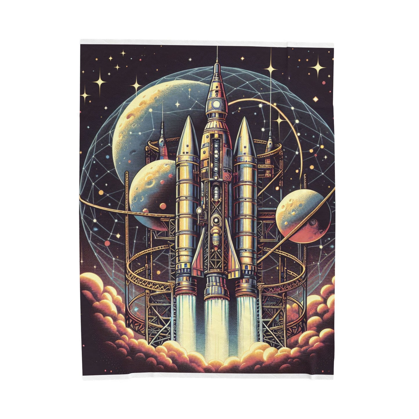 Rocket Voyage to the Stars - Plush Blanket