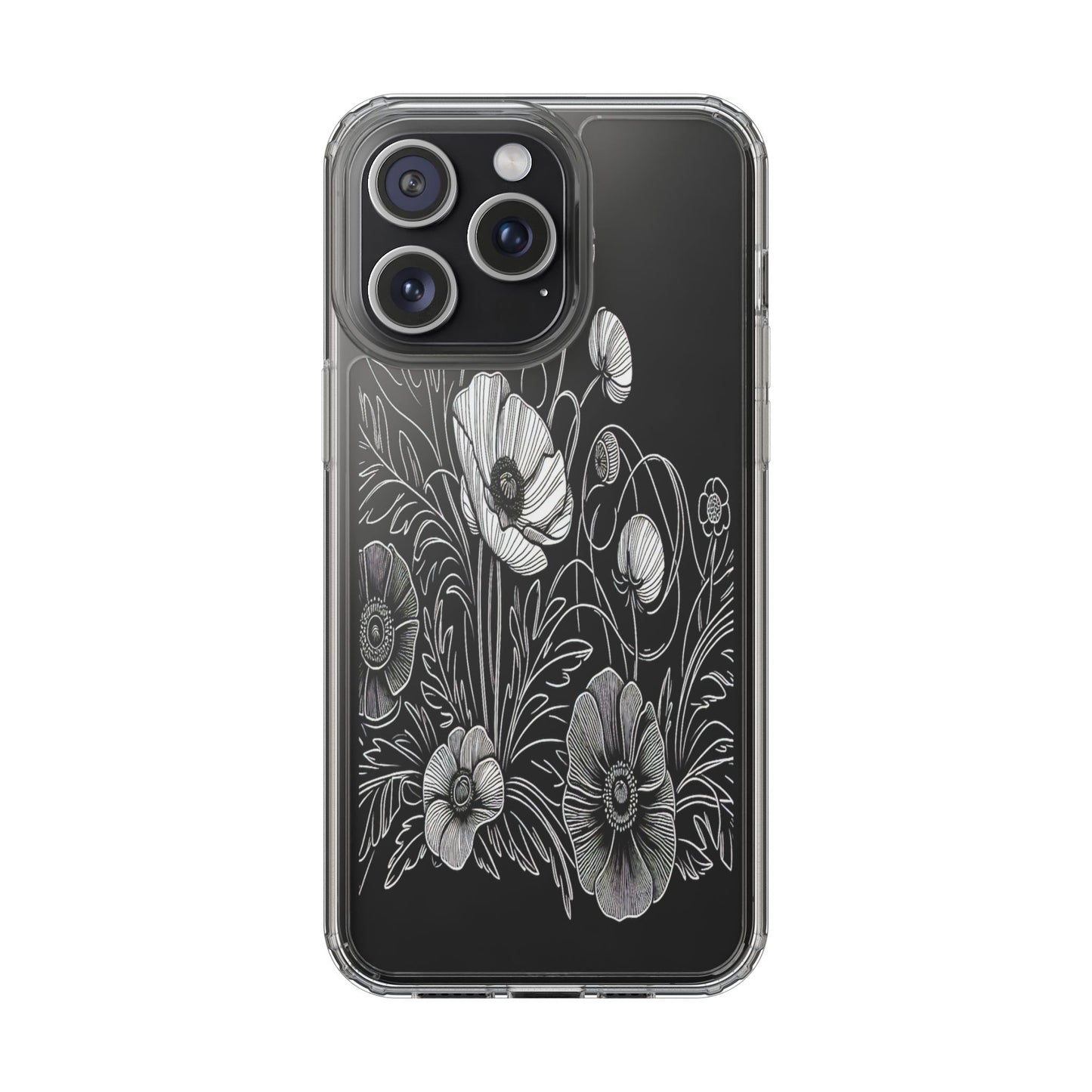 Transparent Black and White Floral Design Iphone Case Compatible With Iphone 16 15 14 - Clear Phone Cover