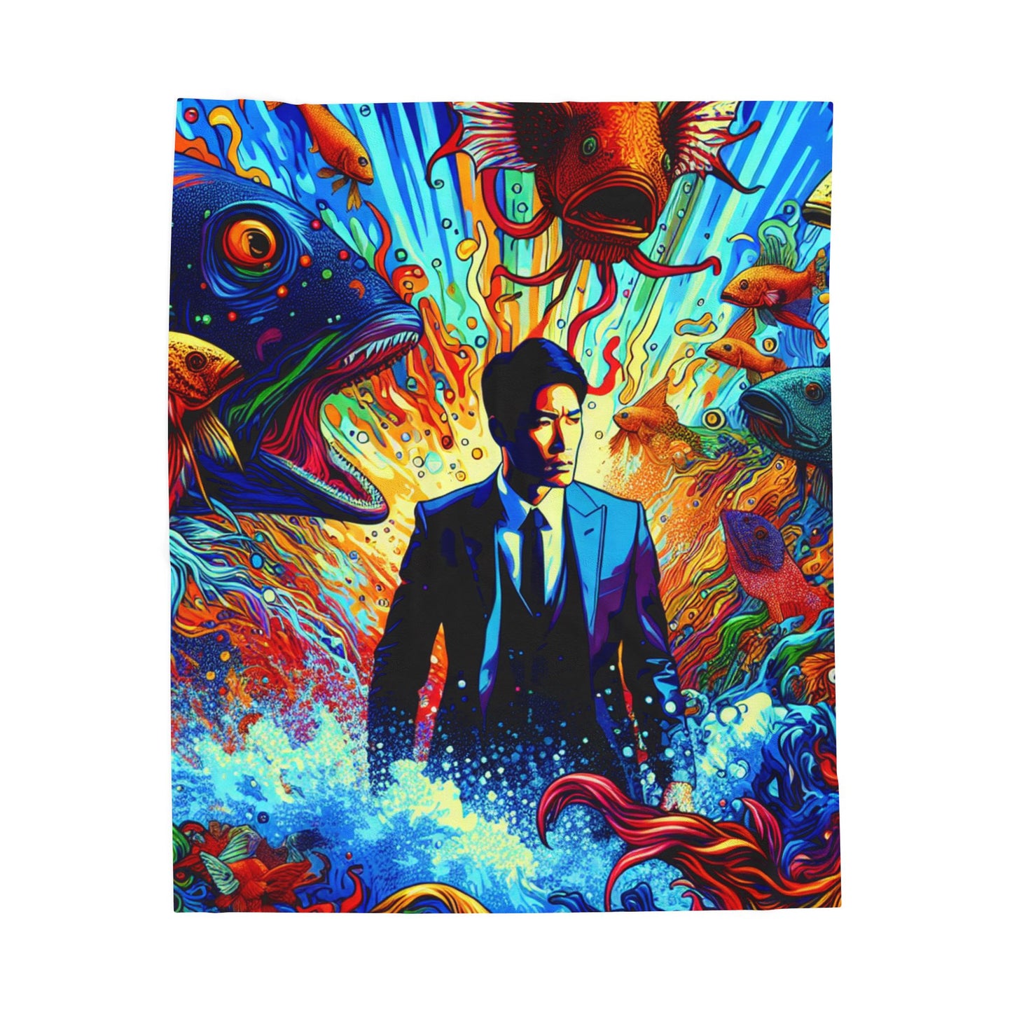 Man in the Sea of Fishes - Plush Blanket