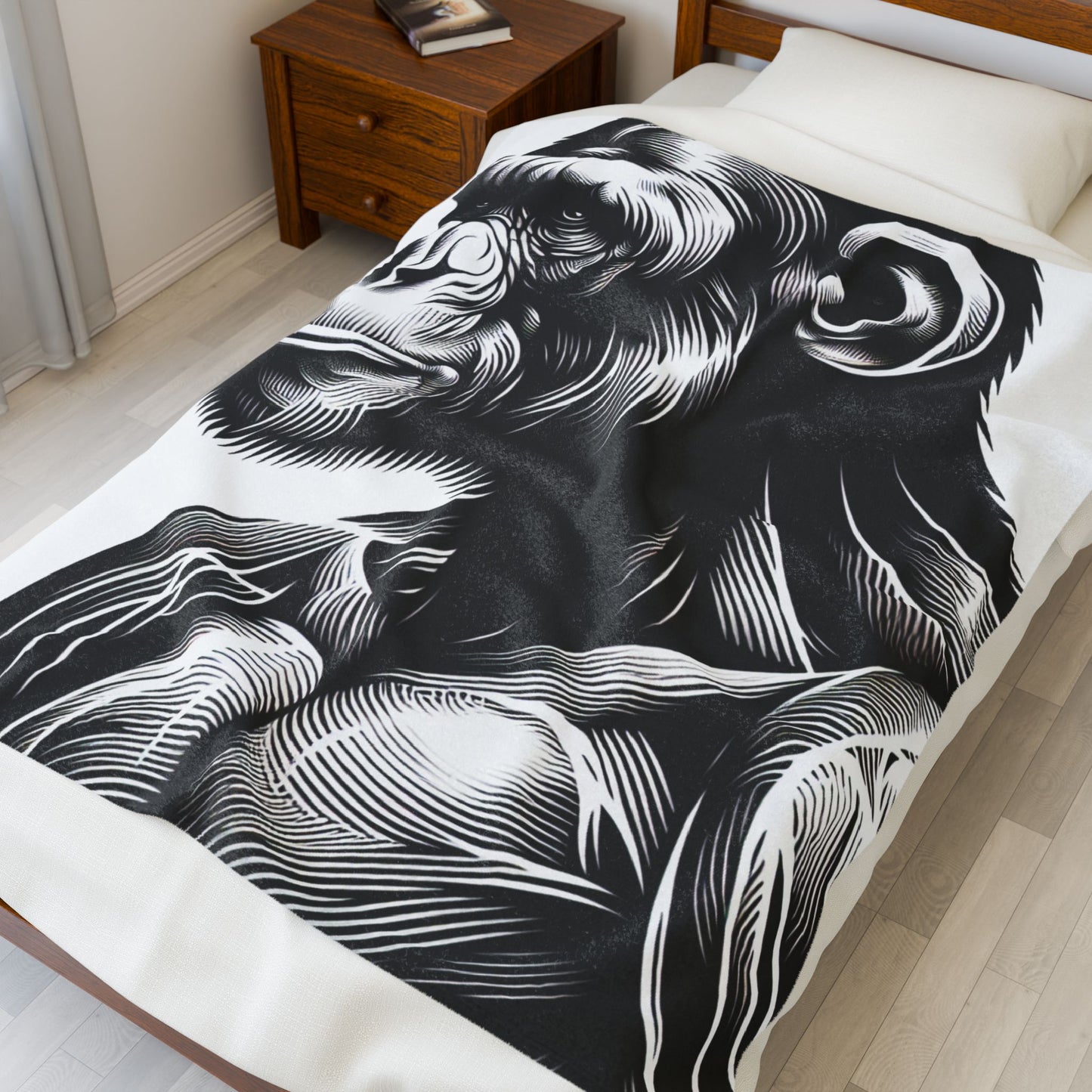 Monochrome Primate Contours- Plush Blanket