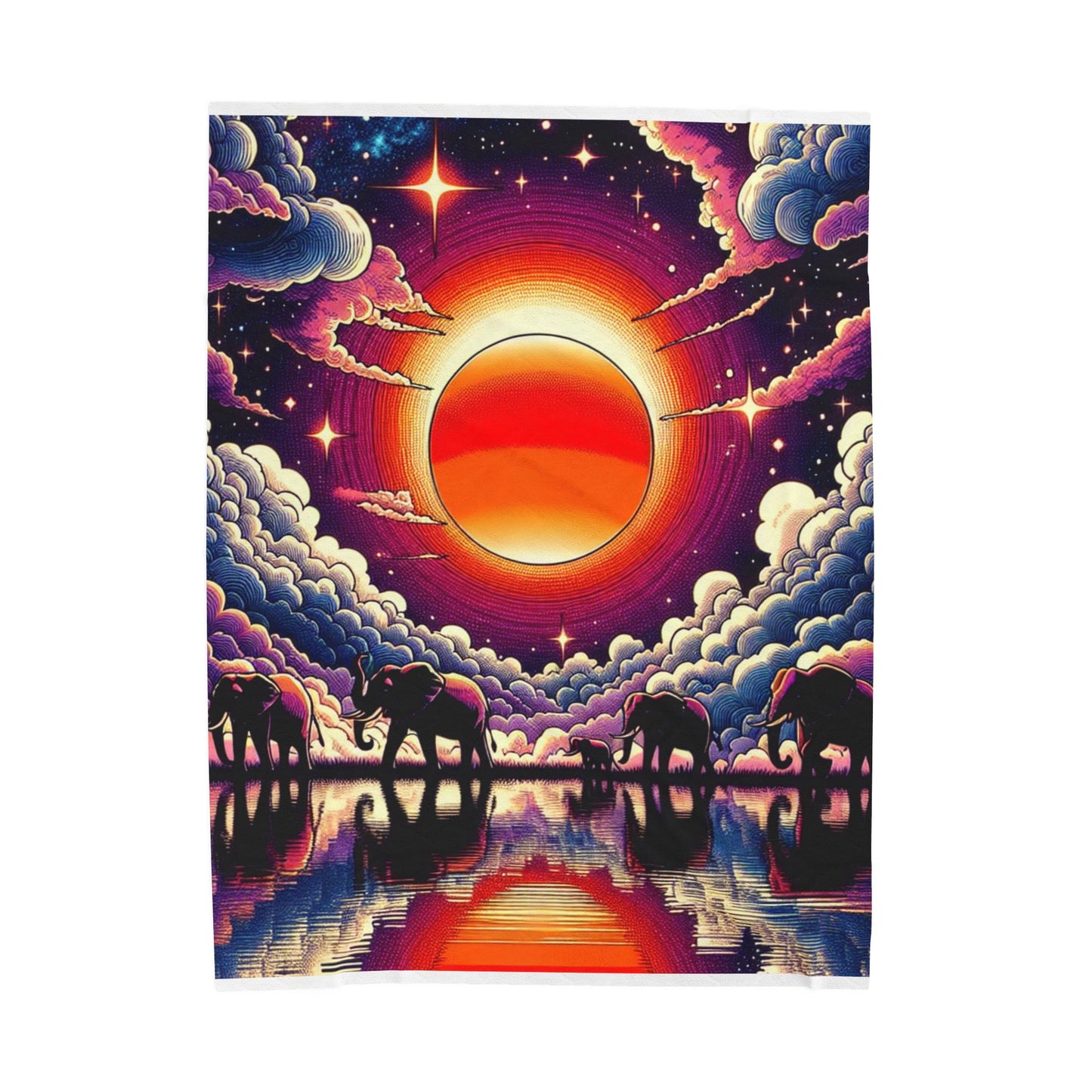 Elephant Odyssey Under Celestial Sphere - Plush Blanket