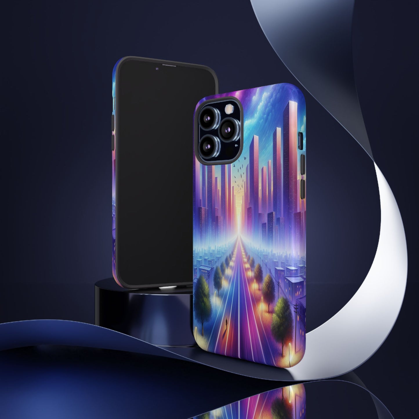 Journey into the Luminous Cityscape - Phone Case