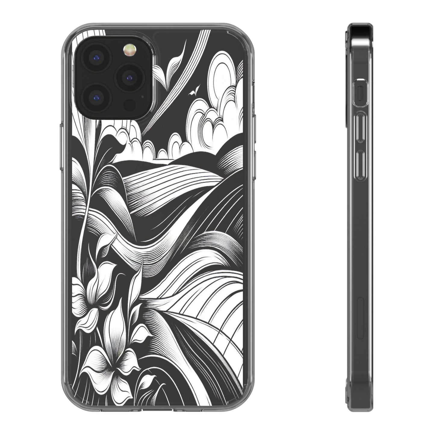 Transparent Curved Lines and Petals Iphone Case Compatible With Iphone 16 15 14 - Clear Phone Cover