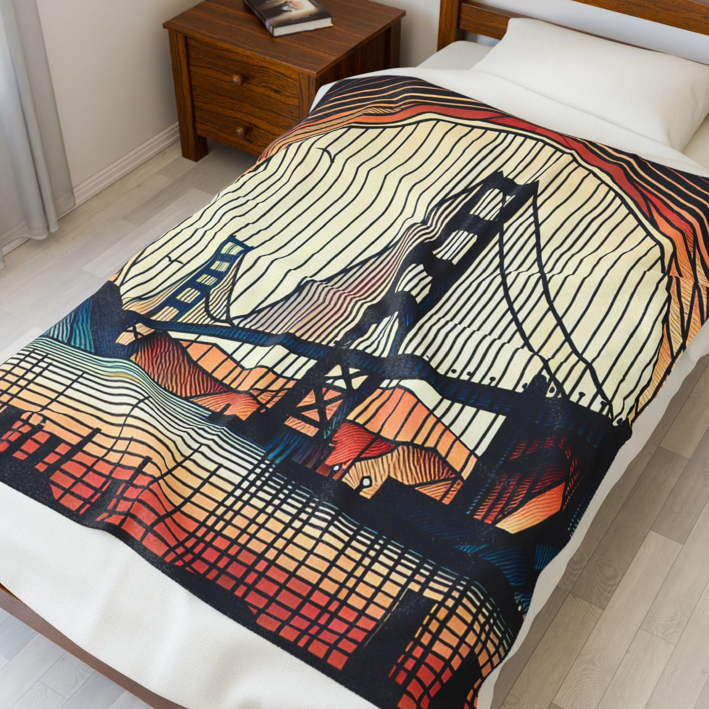 Golden Gate Graphic Panorama- Plush Blanket