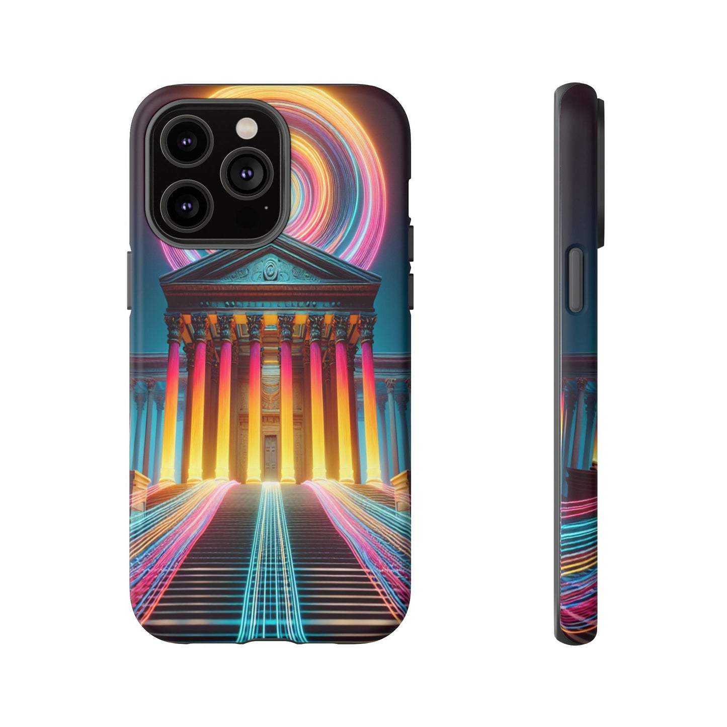 Illuminated Landmark with Colorful Trails - Phone Case