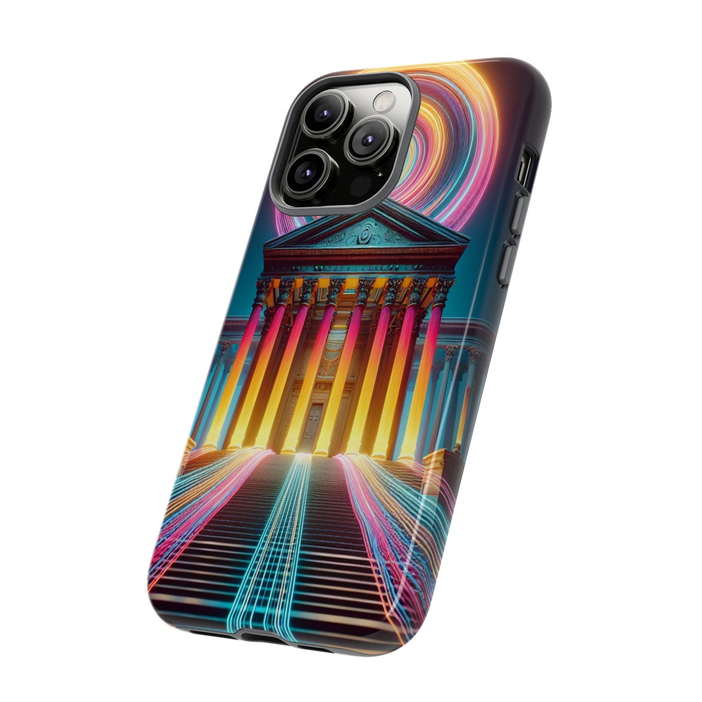Illuminated Landmark with Colorful Trails - Phone Case
