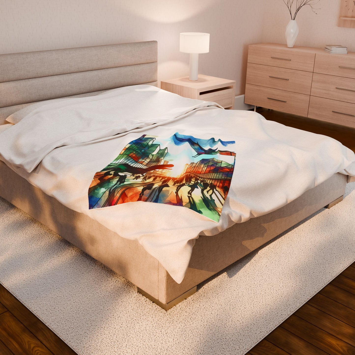 Dinosaurs Roam the Modern Streets - Plush Blanket