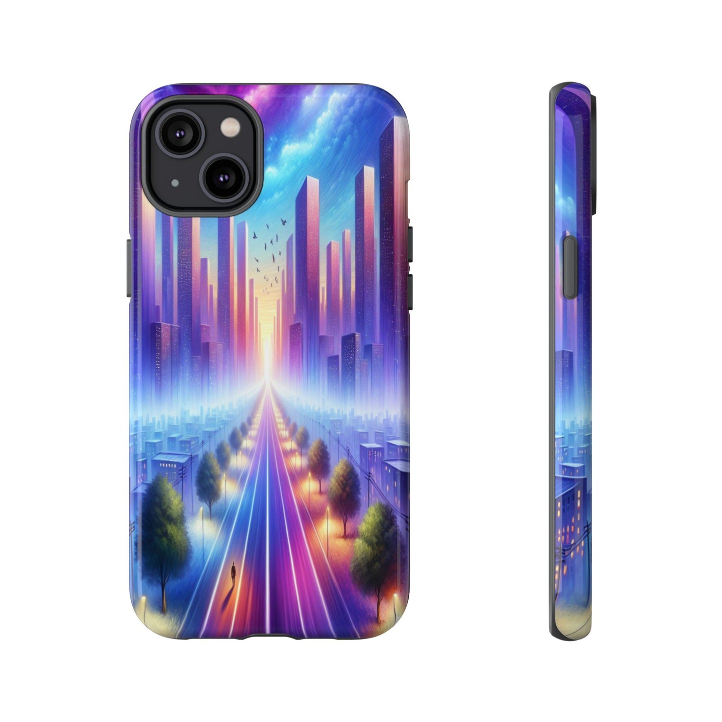 Journey into the Luminous Cityscape - Phone Case