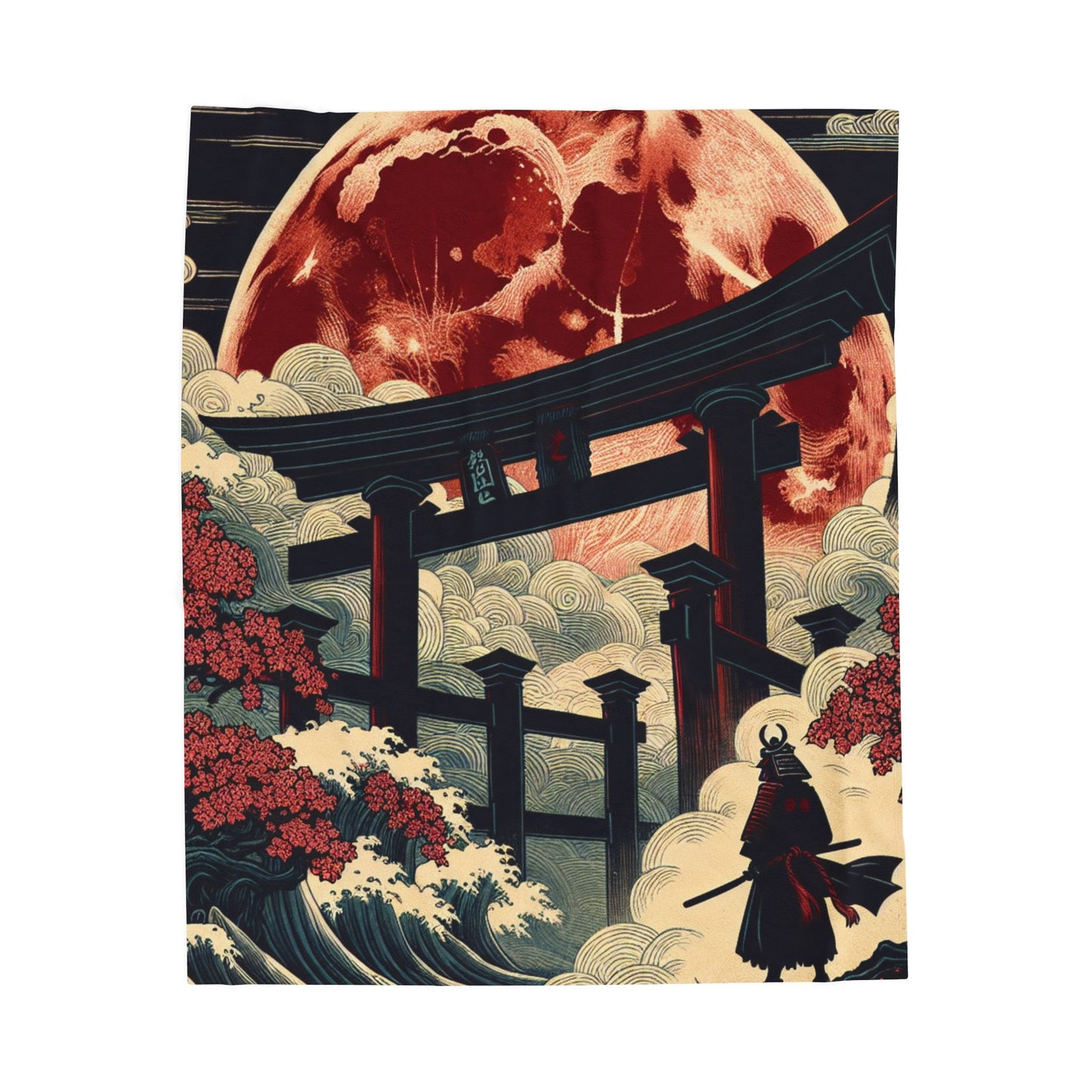 Samurai under the Vast Moon - Plush Blanket