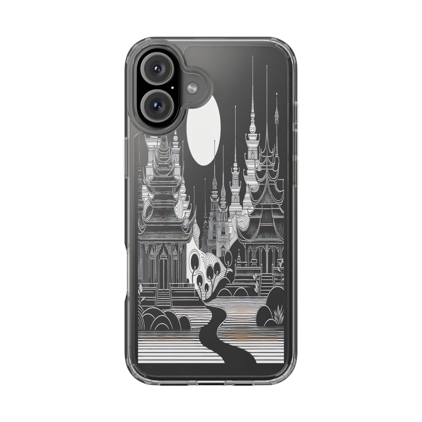 Transparent Temple Silhouette Under Bright Moon Iphone Case Compatible With Iphone 16 15 14 - Clear Phone Cover