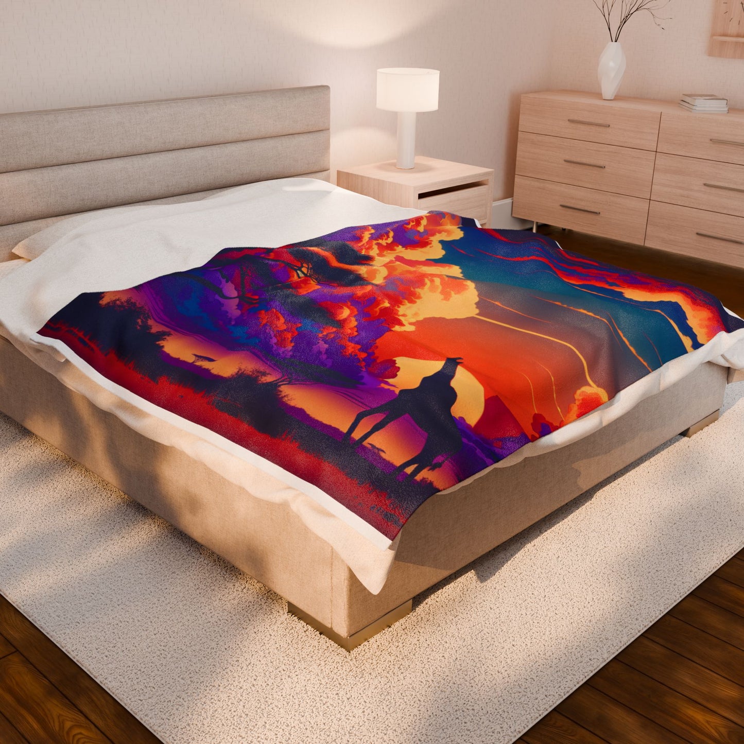 Giraffe Among the Clouds - Plush Blanket