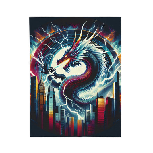 Dragon's Dominion Over Skyscrapers - Plush Blanket