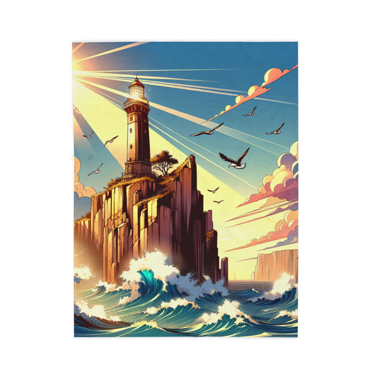 Lighthouse at the Edge of Waves - Plush Blanket