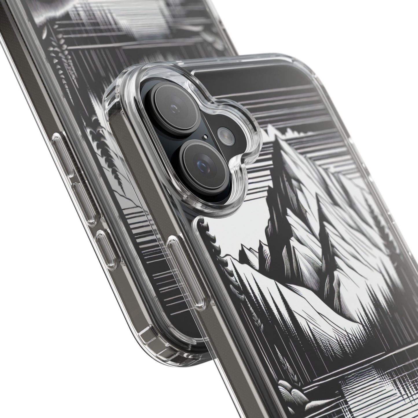 Transparent Majestic Landscape in Black and White Iphone Case Compatible With Iphone 16 15 14 - Clear Phone Cover