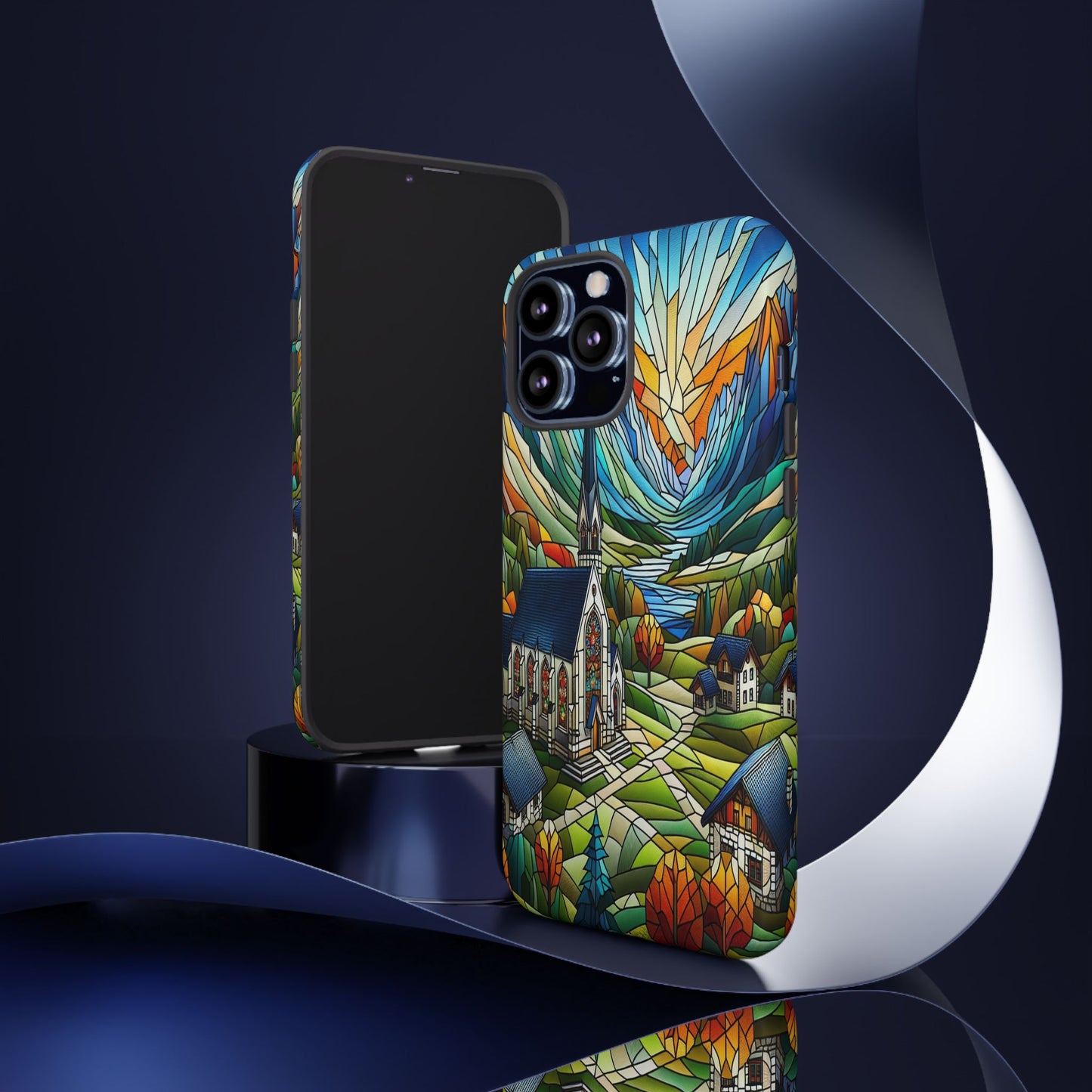 Stained Glass Countryside Scene - Phone Case