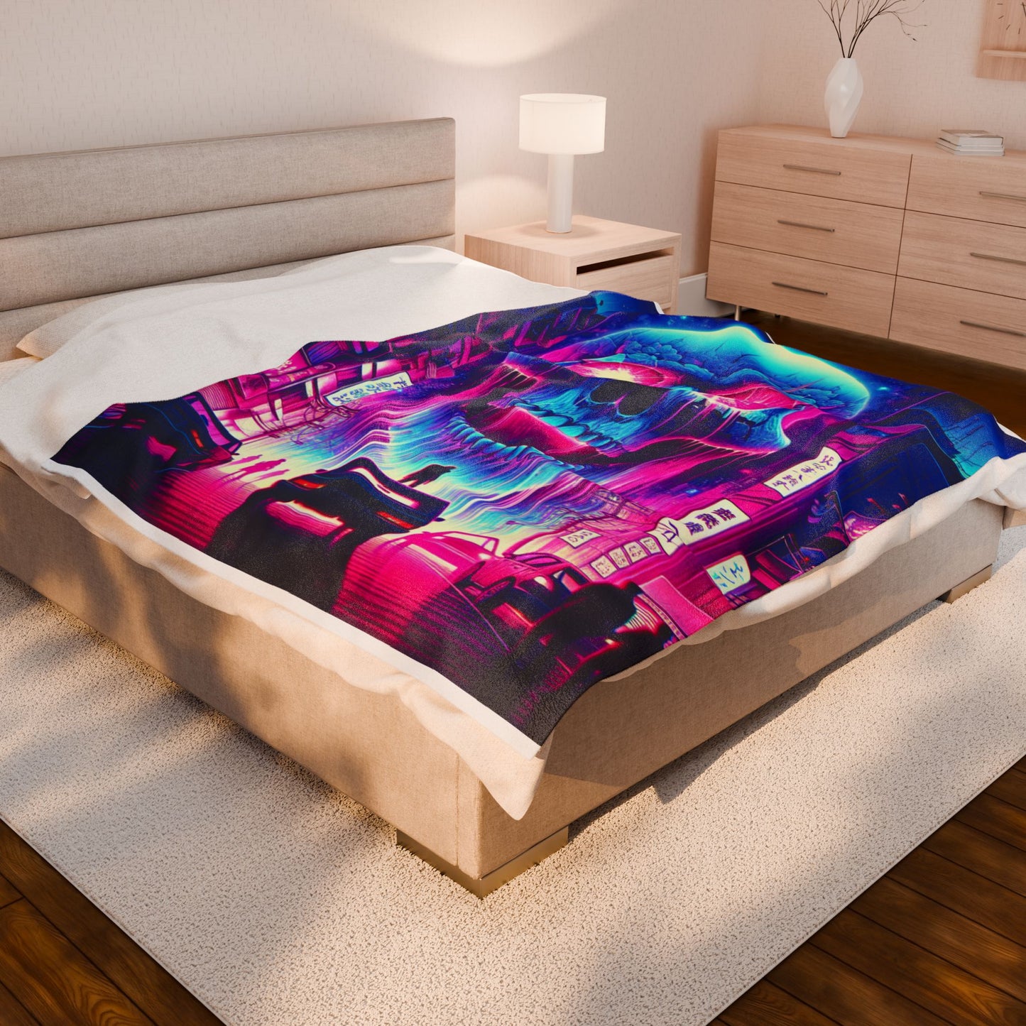 Neon Phantasm Streetscape - Plush Blanket