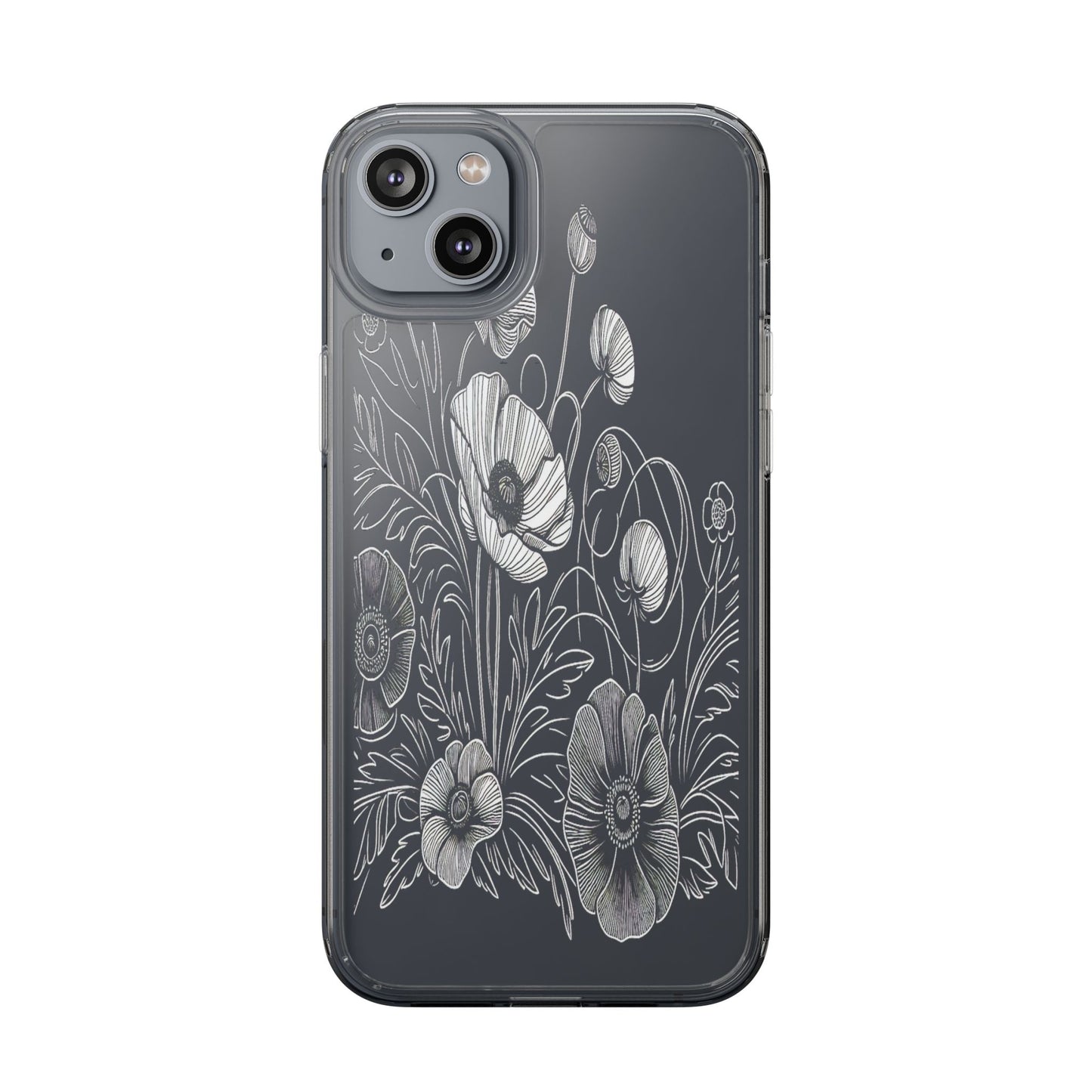 Transparent Black and White Floral Design Iphone Case Compatible With Iphone 16 15 14 - Clear Phone Cover
