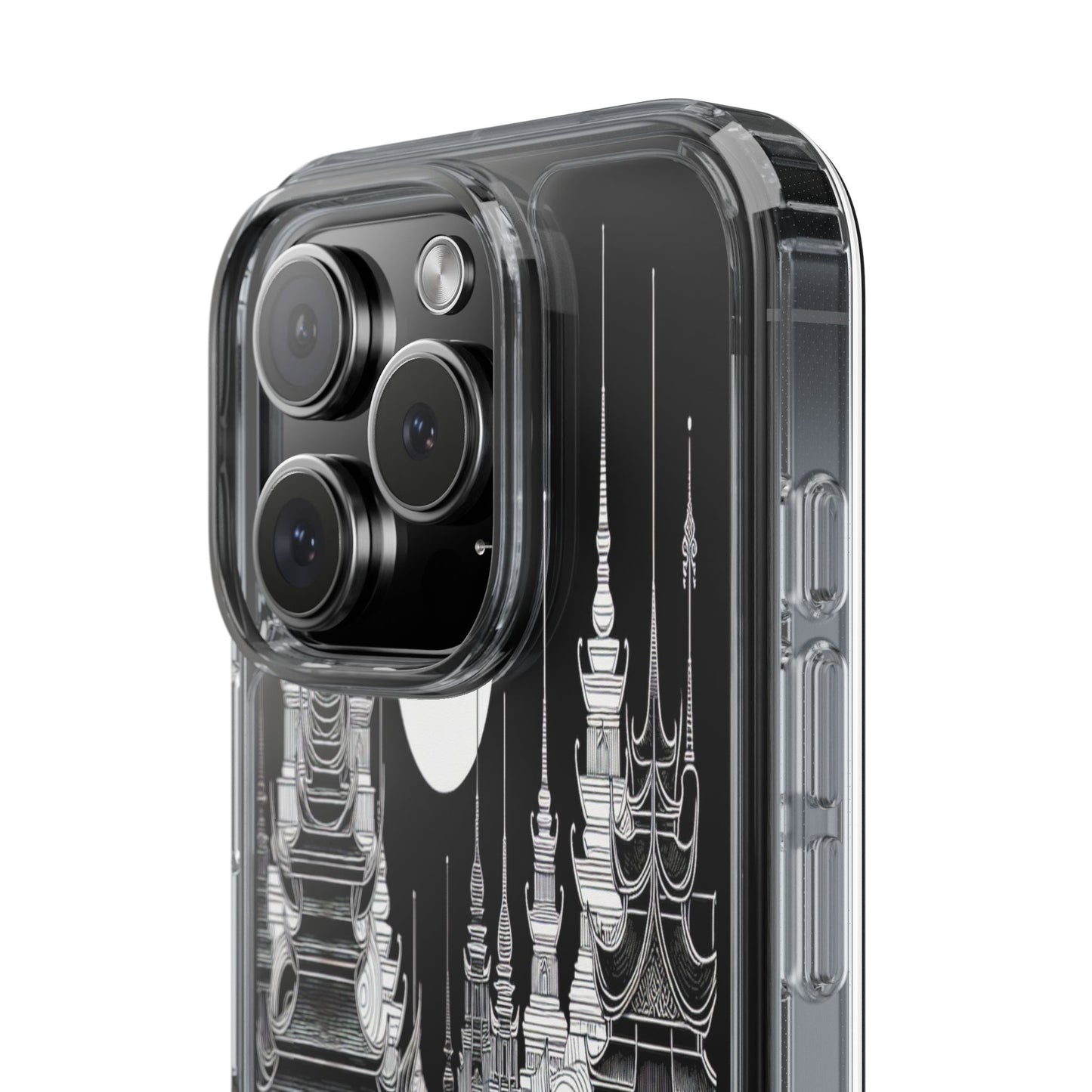 Transparent Temple Silhouette Under Bright Moon Iphone Case Compatible With Iphone 16 15 14 - Clear Phone Cover