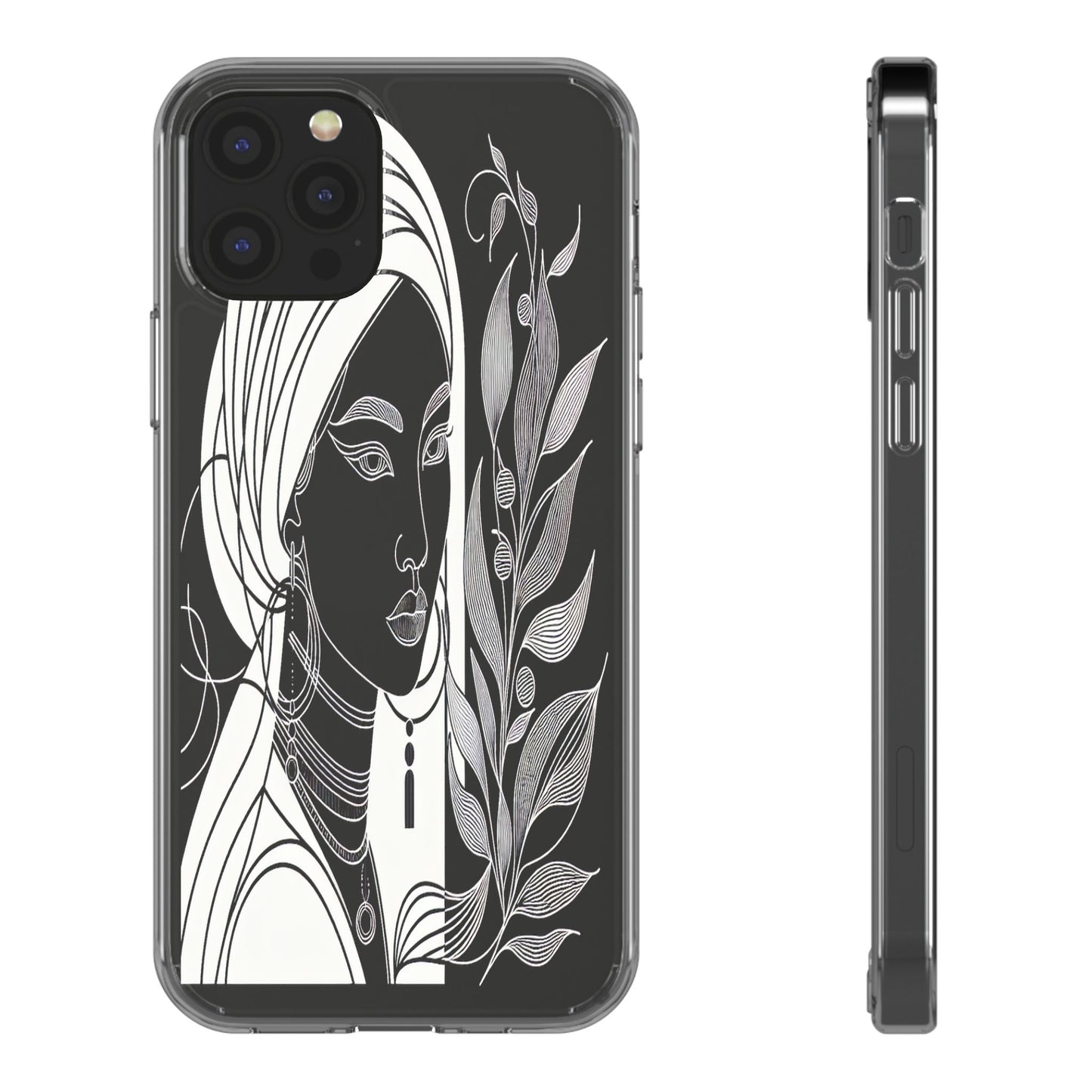 Transparent Mystical Portrait in Lines Iphone Case Compatible With Iphone 16 15 14 - Clear Phone Cover