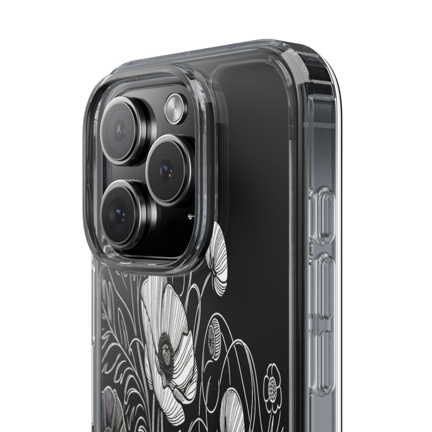Transparent Black and White Floral Design Iphone Case Compatible With Iphone 16 15 14 - Clear Phone Cover