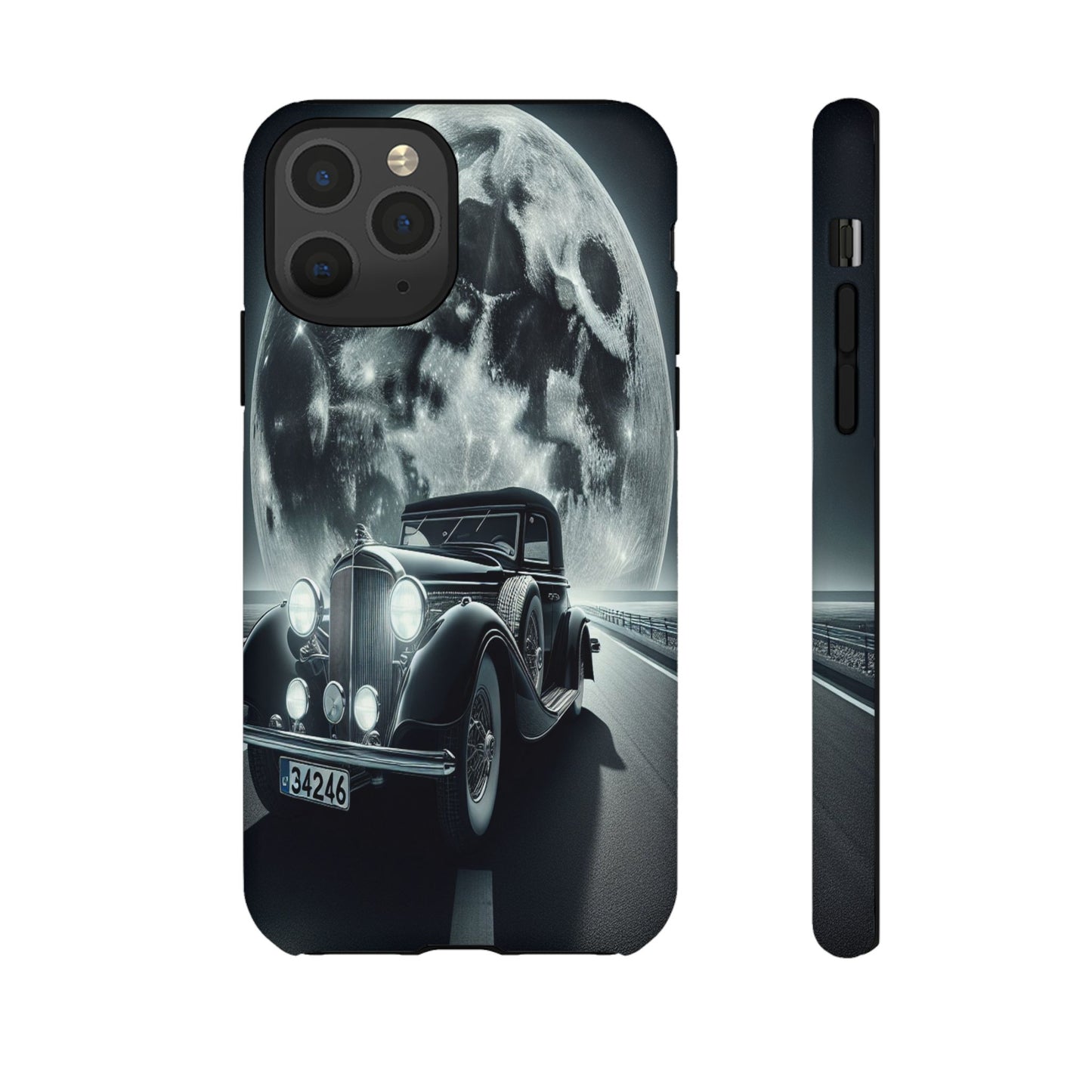 Moonlit Journey with Classic Car - Phone Case