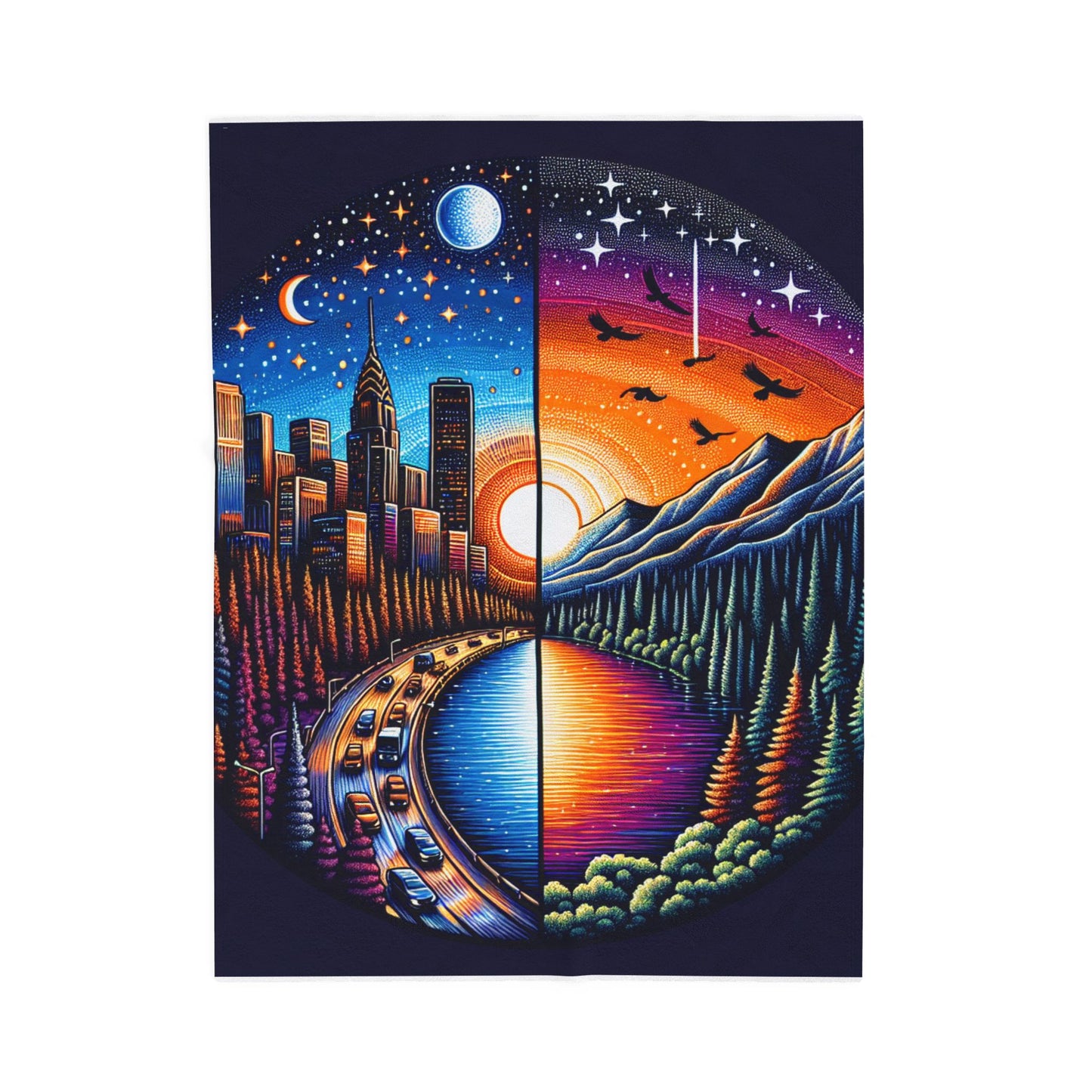 Dual Realities of Day and Night - Plush Blanket