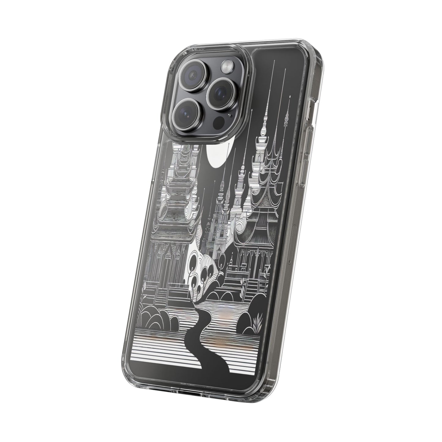 Transparent Temple Silhouette Under Bright Moon Iphone Case Compatible With Iphone 16 15 14 - Clear Phone Cover